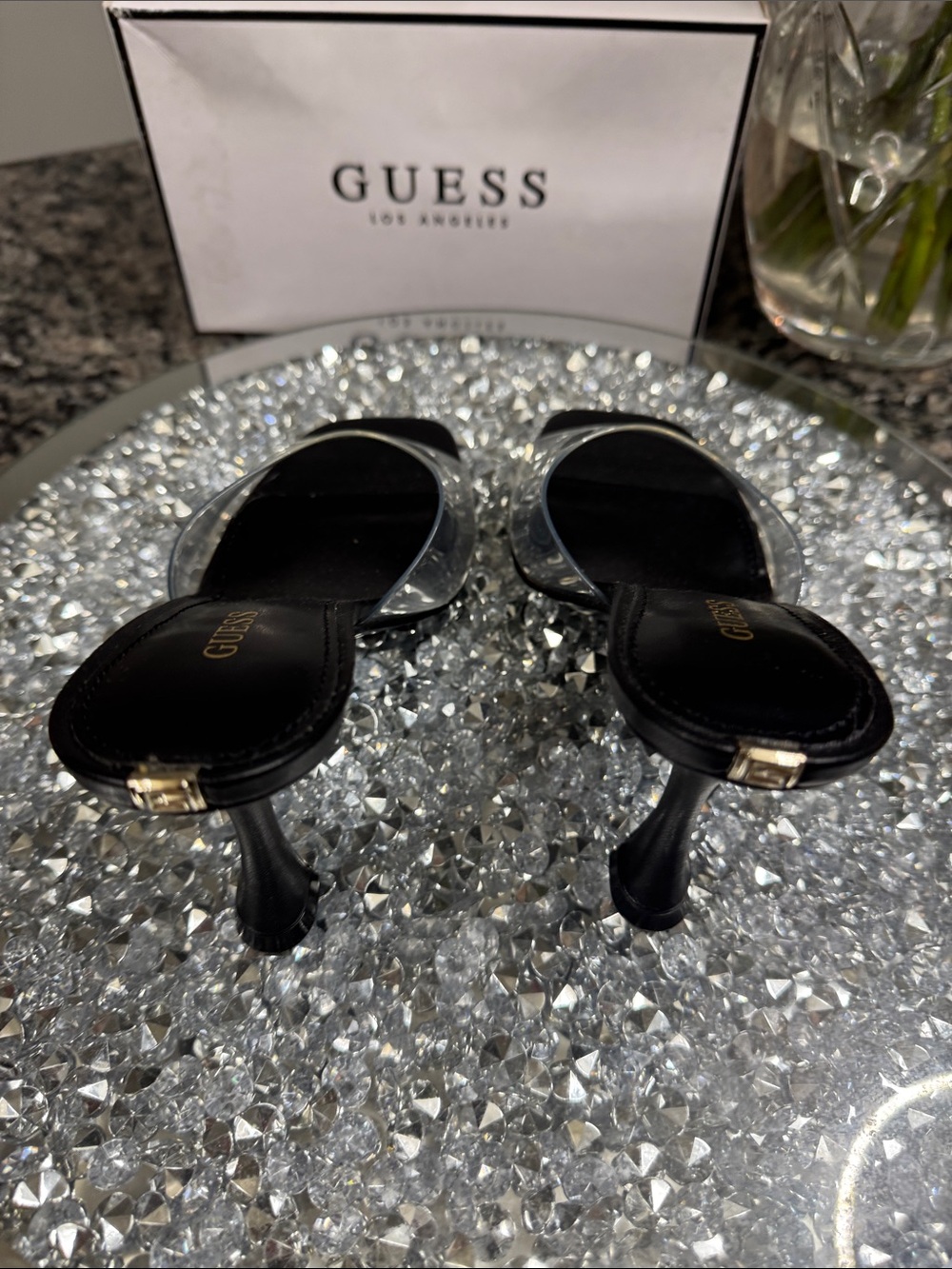 GUESS Hambree Black Heeled Mule with Clear PVC Strap NEW 6.5 - Picture 9 of 14